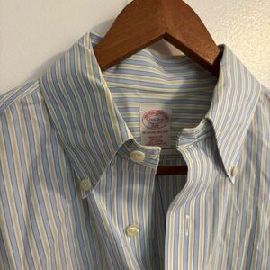 Brooks Brothers Blue and Yellow Casual Striped Button Down Shirt